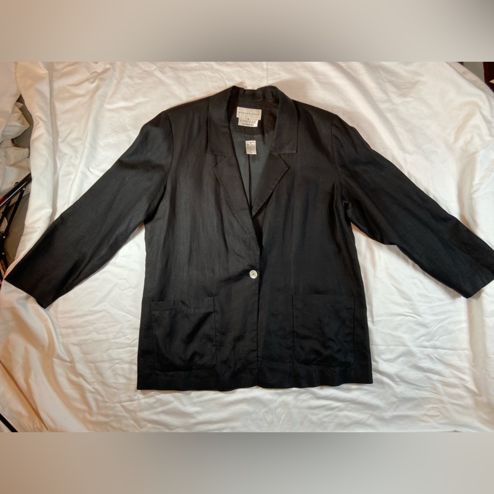 August Silk Bloomingdales Linen Blazer Black Lined size 18